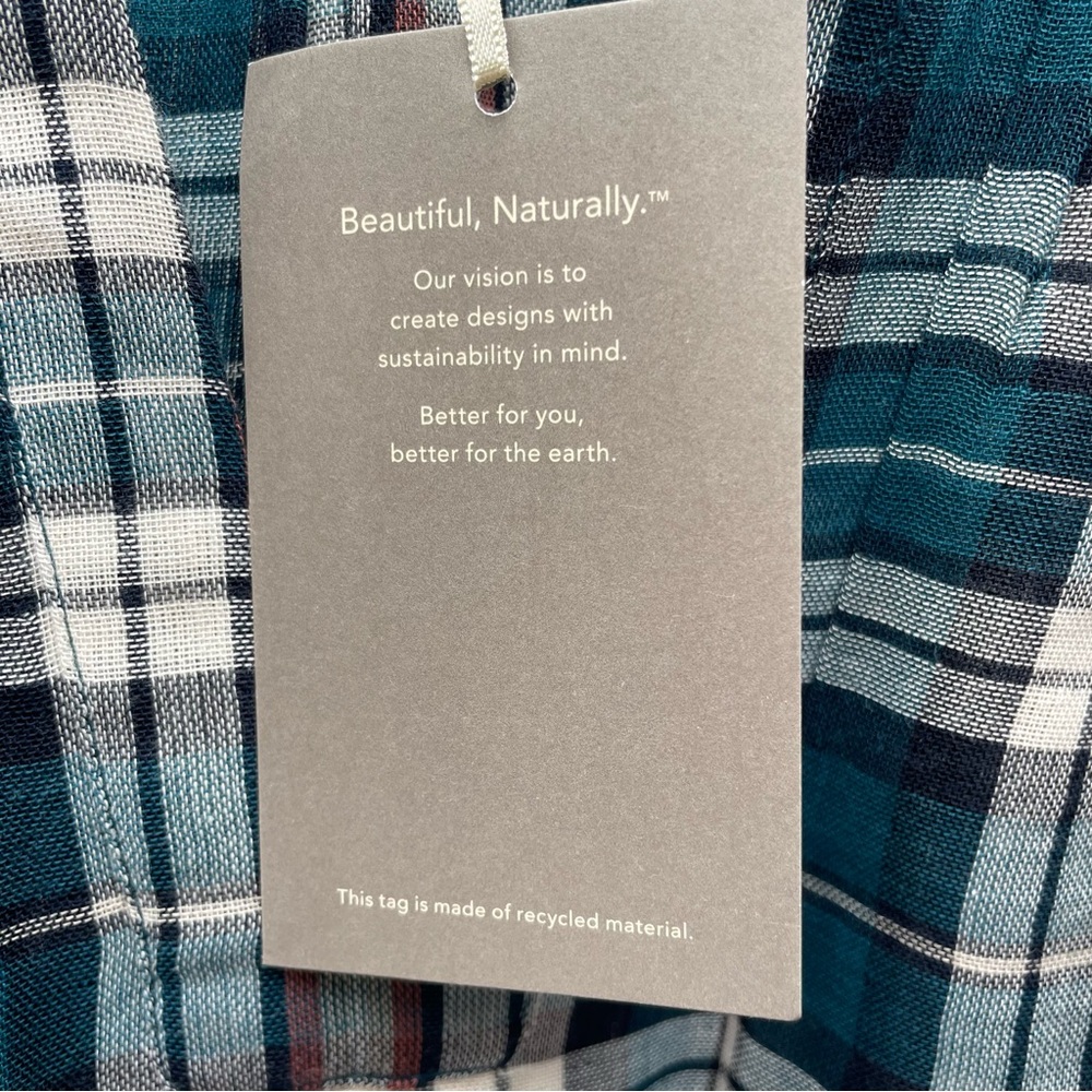 Garnet Hill - Plaid V-Neck Popover Womens Shirt- L - XL -100% Organic Cotton - Picture 8 of 12